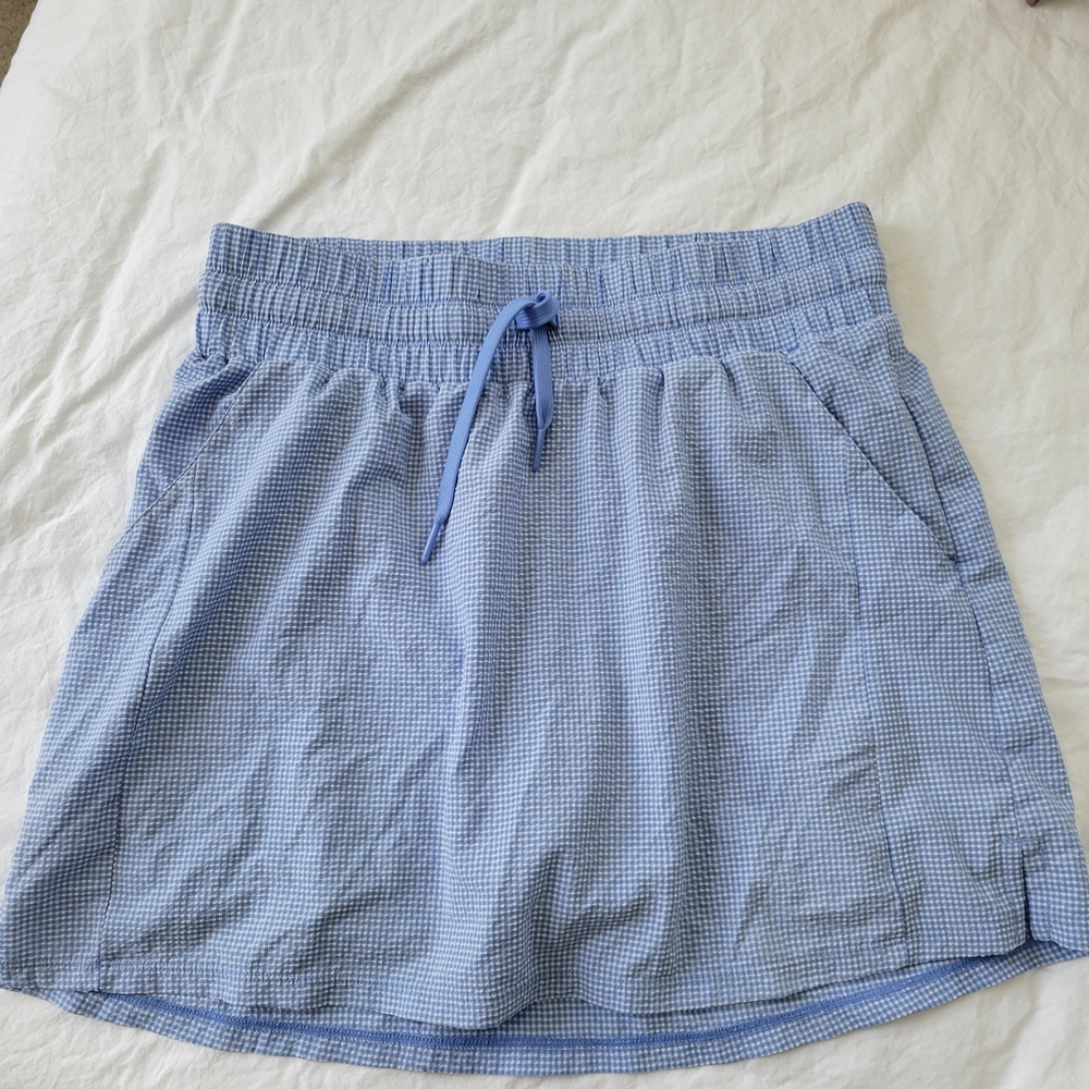 Blue Gingham Skirt with Drawstring